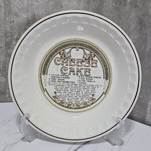 Vintage 80s Hankook Cheese Cake Recipe Ceramic Pie Plate Collectors Baking Decor